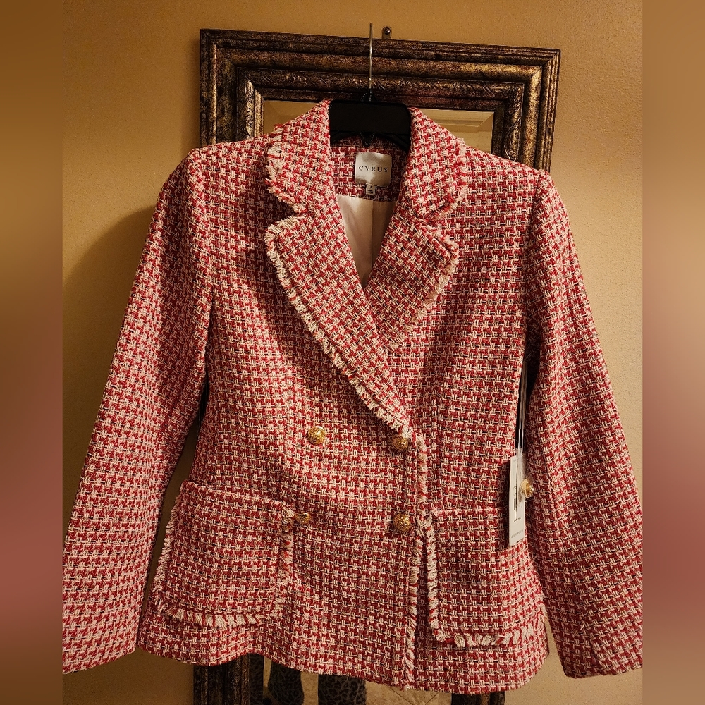 Cyrus red tweed double breasted blazer - Picture 1 of 5